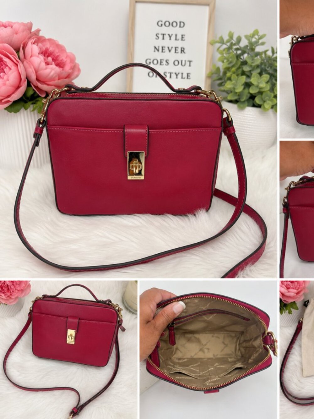 Brahmin Berry/ Deep pink leather scrossbody satchel